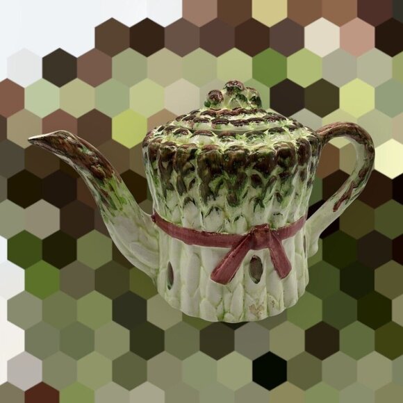 Ceramic Asparagus Vintage Teapot w/ Lid by Seymour Mann Hand Painted Collectible - Picture 16 of 16